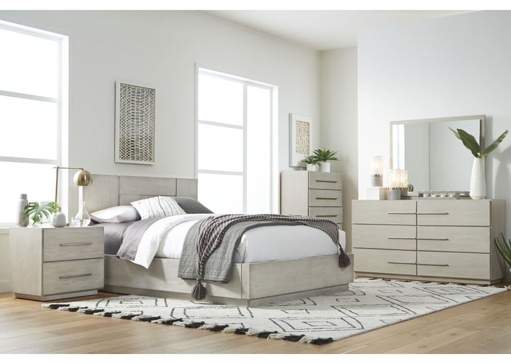 Whitewash oak contemporary 5 pc bedroom set