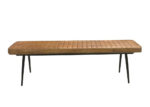 espresso finish hand-dyed goat leather & metal legs front facing bench