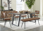 Grey Sheesham & gunemtal dining set w/ goat leather & metal legs chair and bench seats