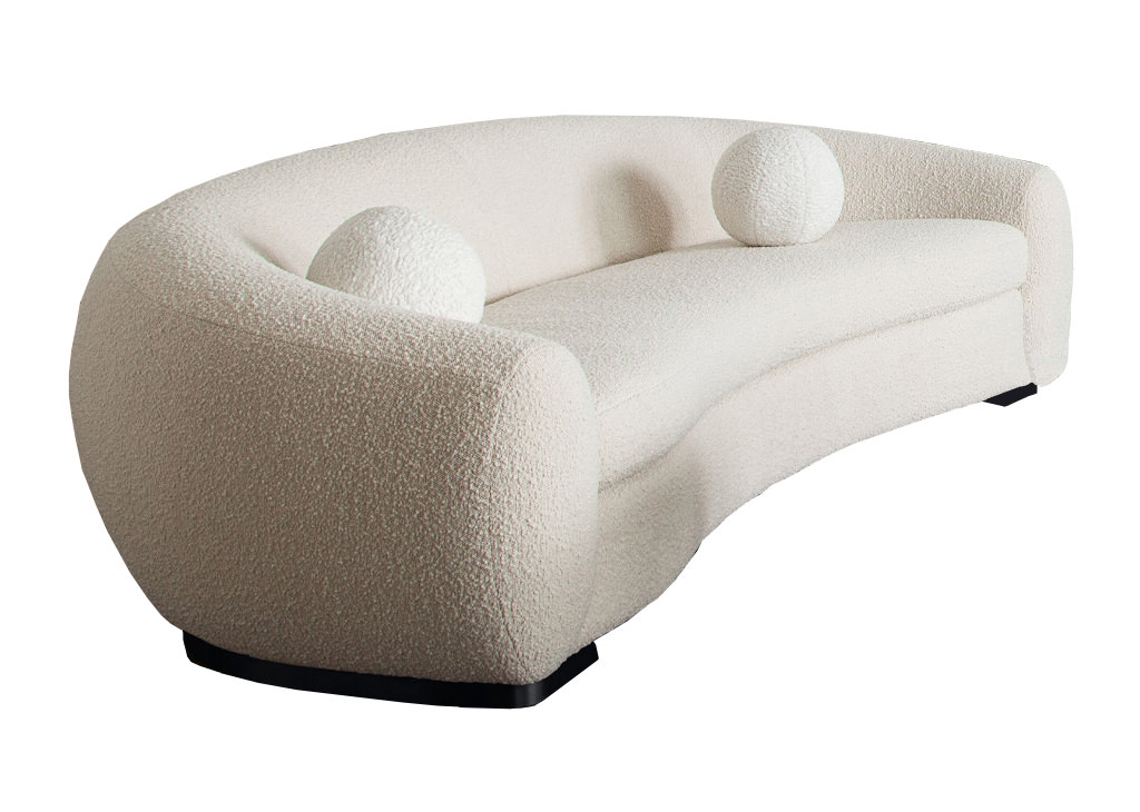 white contemporary sofa teddy fabric Plush Boucle Fabric Curved Sofa
