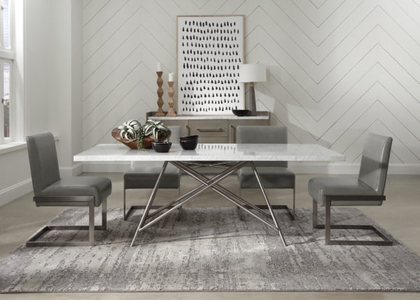Modern Marble & Gray Leather 7 PC Dining Set