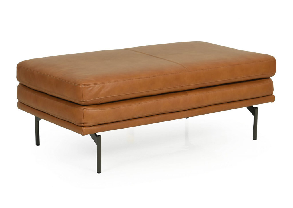 contemporary tan top-grain leather ottoman