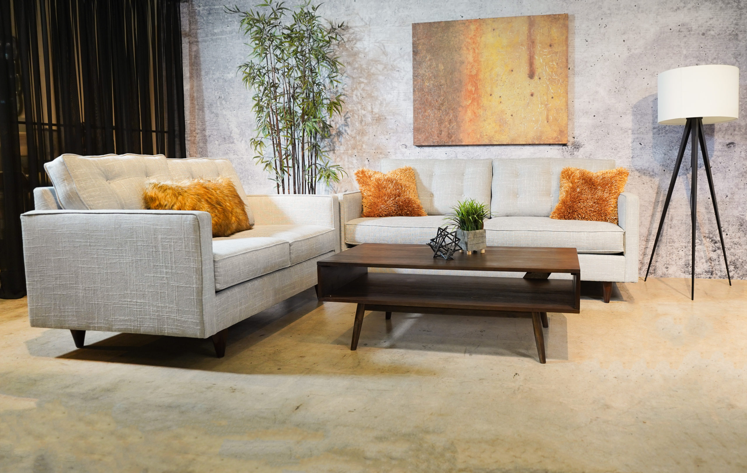 Custom cream and orange sofa set