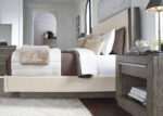 Contemporary fabric hardwood bedframe