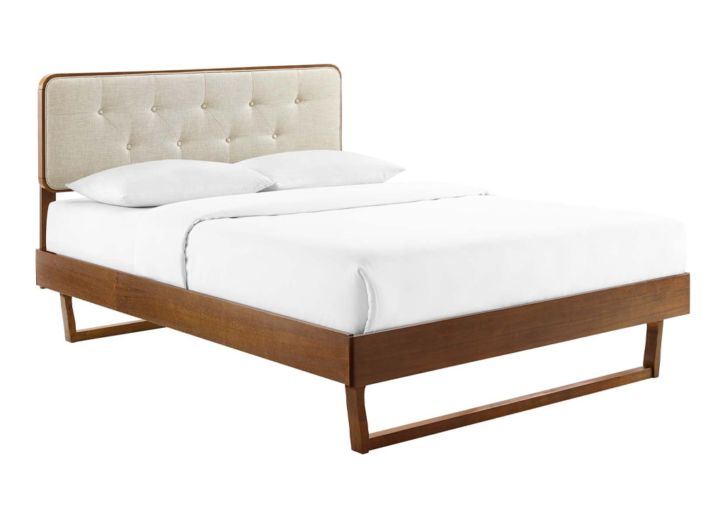 Angular Shaped Frame Wooden Platform bedframe with adjustable notch button tufted headboard