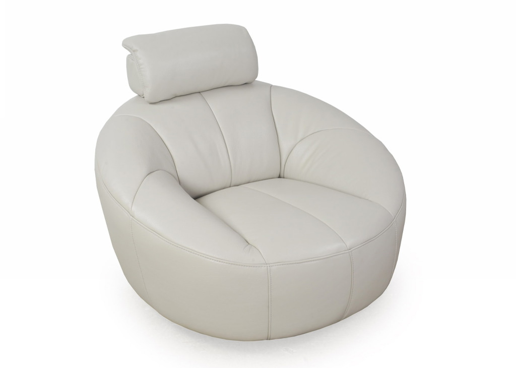 Italian Genuine Leather light gray swivel accent chair
