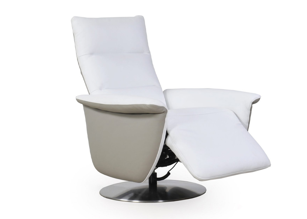 Modern Style Two-Tone leather color with light gray and white Power Recliner swivel base chair