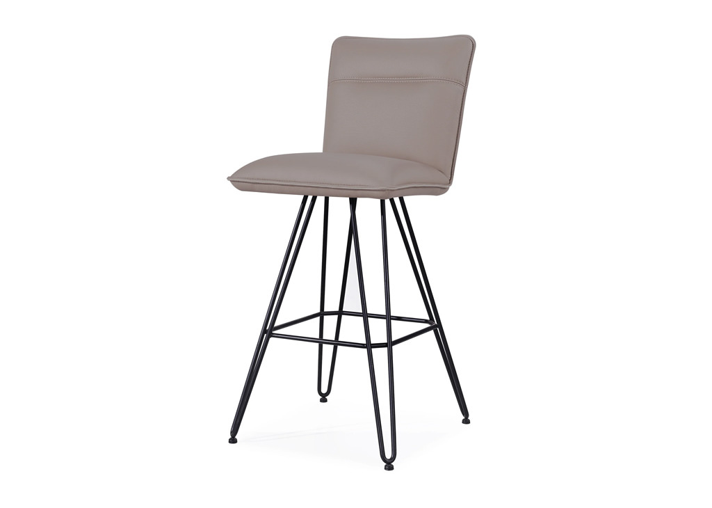 Contemporary Hairpin Legs swivel bar stool with synthetic leather in taupe color