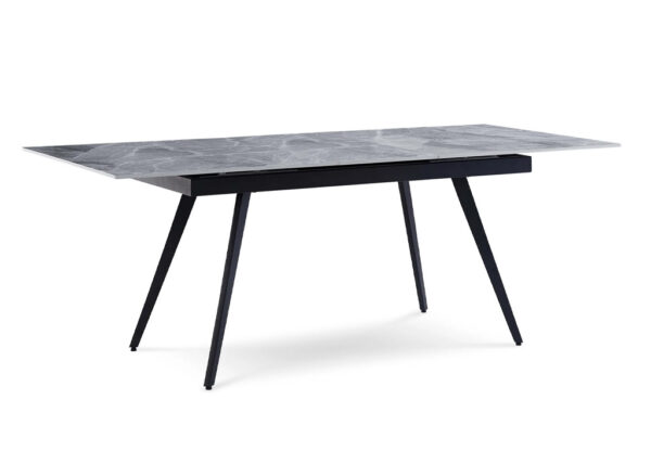 Extendable Sintered Stone Top Dining table with built in Self-Storing Leaf and steel angled black legs
