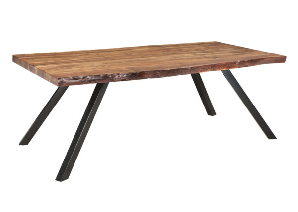 Natural Acacia Live Edge Dining Table with iron black finish legs