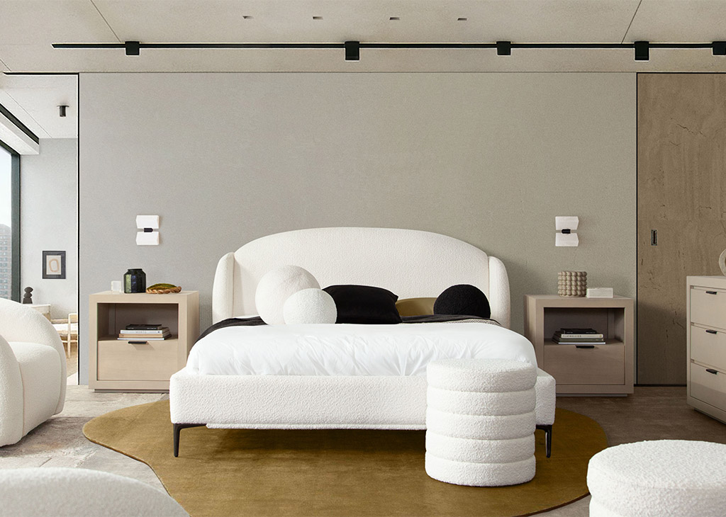 White Bouclé Fabric Bedframe